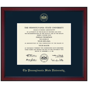 Diploma Frame, Gold Embossed Seal The Pennsylvania State University, Navy Mat, Academy Molding Mahogany Finish